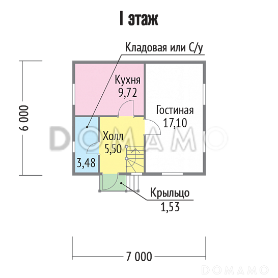 Проект дома 6х7 из клееного бруса / План 1 этажа