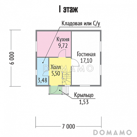 Проект дома 6х7 из клееного бруса / План 1 этажа