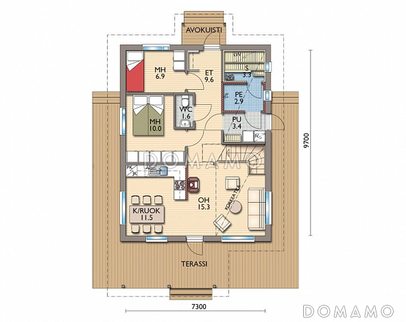 Проект каркасного дома до 100 кв.м / План 1 этажа