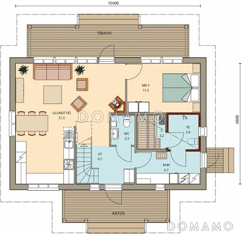 Проект двухэтажного каркасного дома / План 1 этажа