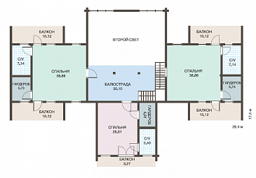 Проект дома из клееного бруса с двумя огромными террасами / План 2 этажа