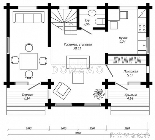 Проект компактного дома из клееного бруса / План 1 этажа