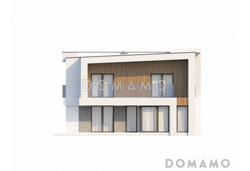 Проект просторного современного двухэтажного дома из газобетона, с пятью комнатами, гаражом и двумя лоджиями / Фасад 2