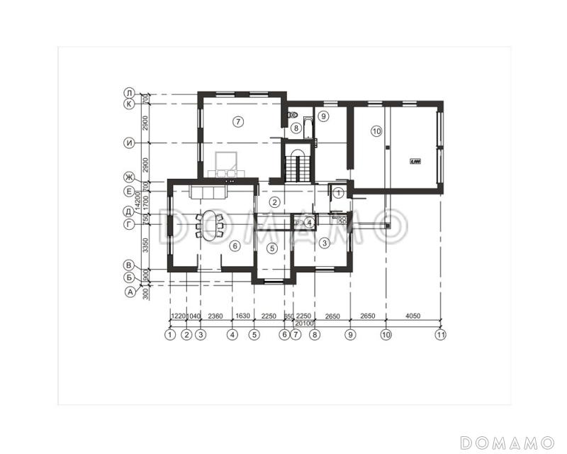 Проект дома с большим каминным залом / План 1 этажа