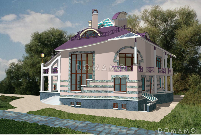 Проект коттеджа с оригинальной планировкой и гаражом на 2 а/м