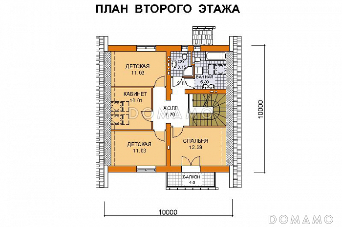 Проект дома по технологии ЛСТК до 150 кв.м с двухскатной крышей / План мансардного этажа