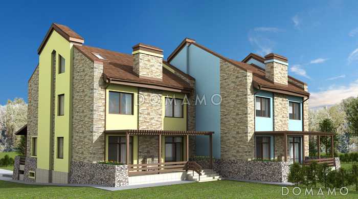 Проект жилого дома для сблокированного строительства на площадке с рельефом