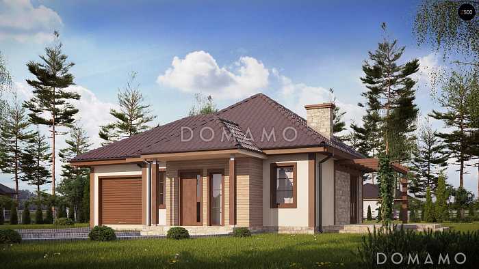 Проект компактного одноэтажного дома из кирпича с одной спальней и гаражом