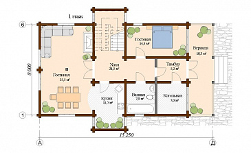 Проект современного дома из клееного бруса с односкатной крышей / План 1 этажа