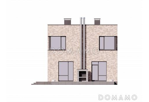 Проект двухэтажного дома с плоской крышей, с пятью спальнями и барбекю на открытой террасе / Фасад 4