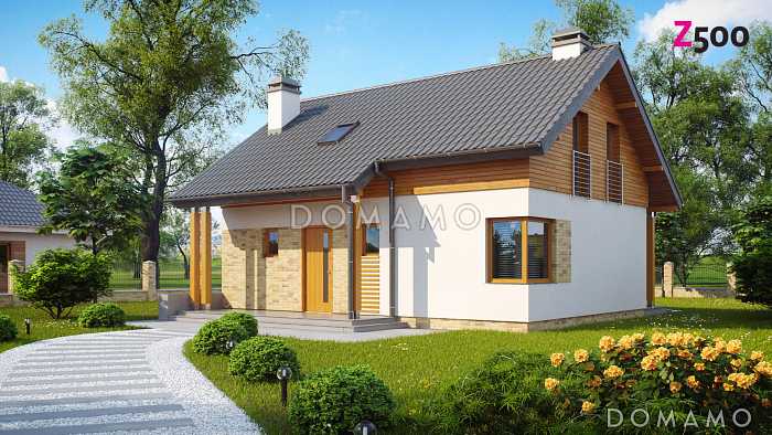 Проект компактного одноэтажного мансардного дома из газобетона с кабинетом и тремя спальнями