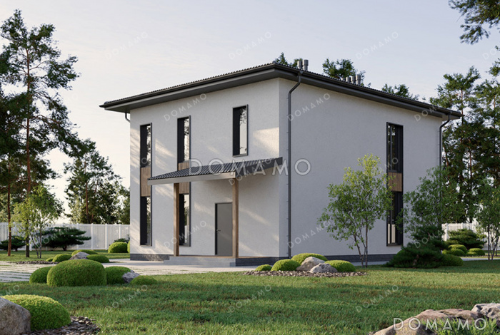 Проект двухэтажного дома с 4 спальнями, совмещенной кухней-гостиной и 4 санузлами