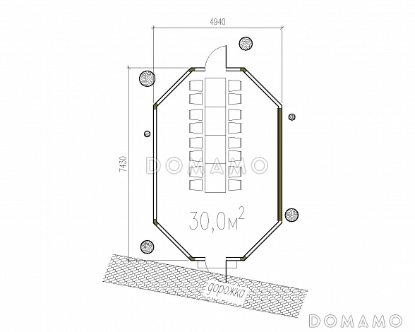 Проект небольшой остекленной беседки из кирпича / План 1 этажа