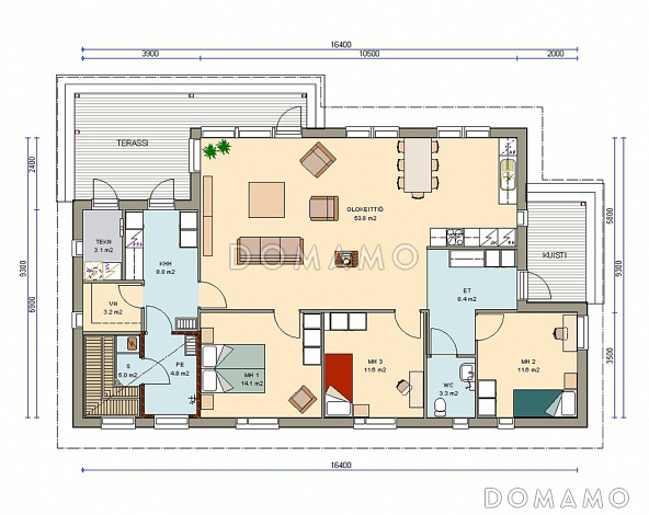Проект одноэтажного каркасного дома до 150 кв.м / План 1 этажа