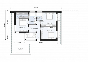 Проект дома с большой террасой и навесом для автомобиля S-158 / План 2 этажа