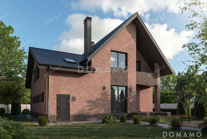 Проект одноэтажного дома с мансардой, гаражом на два автомобиля и террасой