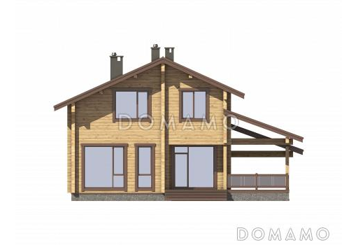 Проект деревянного дома с мансардой и навесом для машины / Фасад 3