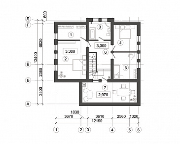 Проект загородного дома с удобным расположением внутренней лестницы / План мансардного этажа