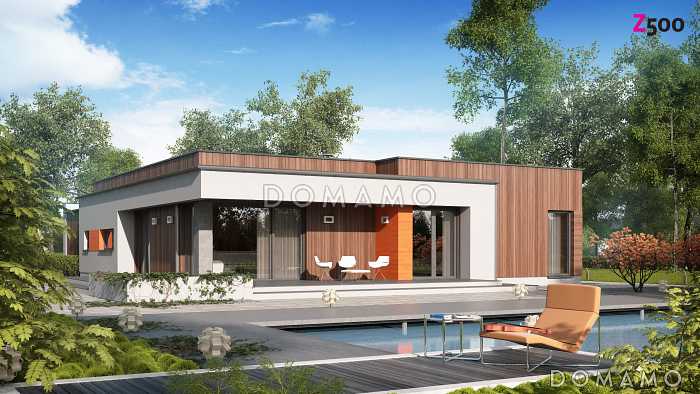 Проект просторного современного одноэтажного дома из кирпича с тремя спальнями, кабинетом и гаражом