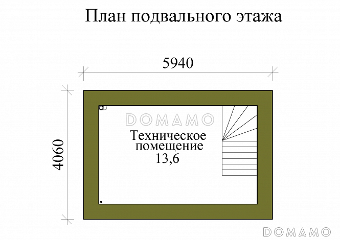 Проект трехэтажного газобетонного дома с пятью спальнями, холодным чердаком и подвалом / План цокольного этажа