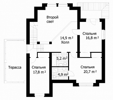 Проект дома из кирпича со сложной формой кровли / План мансардного этажа
