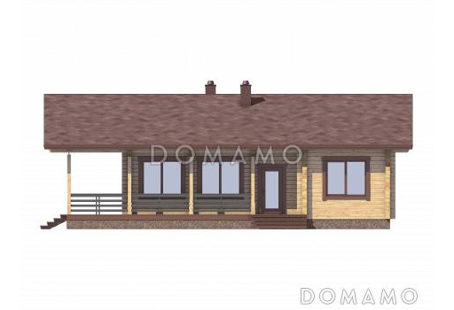 Проект дома из бруса с двумя спальнями и большой угловой террасой / Фасад 4