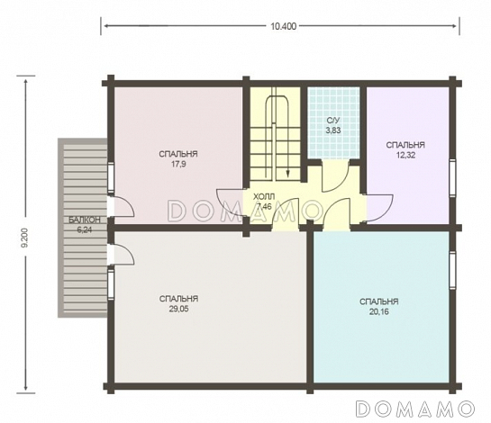 Проект дома из клееного бруса с несложными фасадами / План 2 этажа