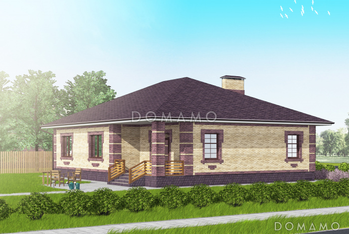 Проект компактного одноэтажного дома с тремя спальнями и большой гостиной