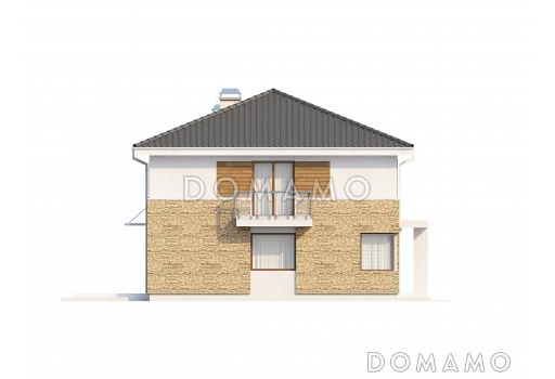 Проект современного двухэтажного дома из газобетона с четырьмя спальнями, балконом и встроенным гаражом  / Фасад 2