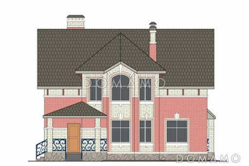 Проект кирпичного дома с необычной конфигурацией кровли / Фасад 2