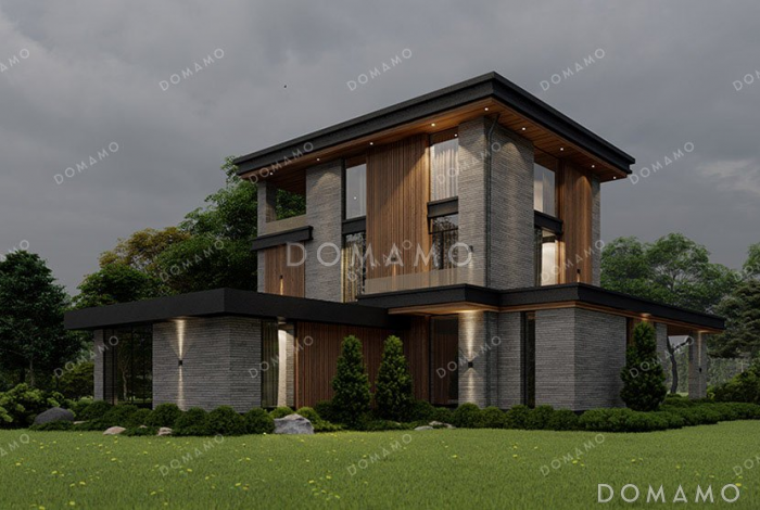 Проект большого трехэтажного дома с террасой и гаражом