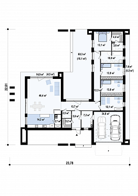 Проект просторного одноэтажного дома из кирпича для большой семьи / План 1 этажа
