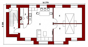 Проект гаража для четырех автомобилей с комнатой отдыха и санузлом / План 2 этажа