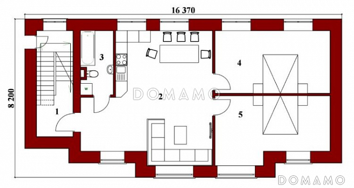 Проект гаража для четырех автомобилей с комнатой отдыха и санузлом / План 2 этажа
