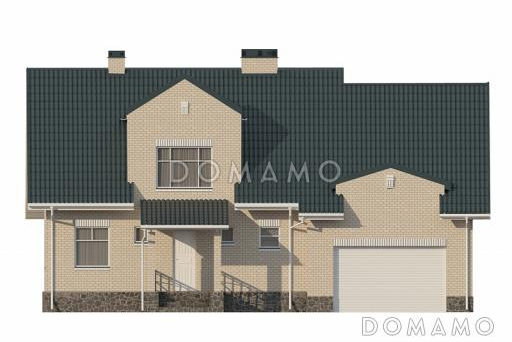 Проект дома из пеноблоков с бассейном, спортзалом и небольшой сауной / Фасад 1