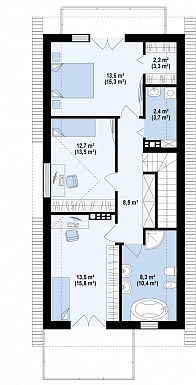 Проект одноэтажного мансардного дома из кирпича с гаражом для узкого участка / План мансардного этажа