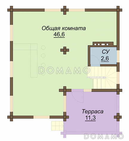 Проект одноэтажного дома из бруса с мансардным этажом / План цокольного этажа