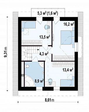 Проект одноэтажного дома из газобетона с мансардой и просторной гостиной / План мансардного этажа