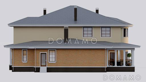 Проект просторного двухэтажного дома с эркером, двумя террасами и гаражом на 2 места / Фасад 4