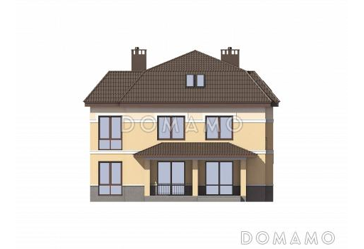 Проект двухэтажного особняка из газобетона с мансардой, балконом и террасой / Фасад 4