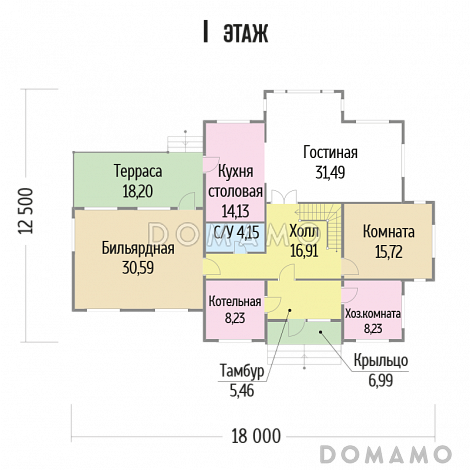 Проект  дома с хозяйственной комнатой на первом этаже / План 1 этажа