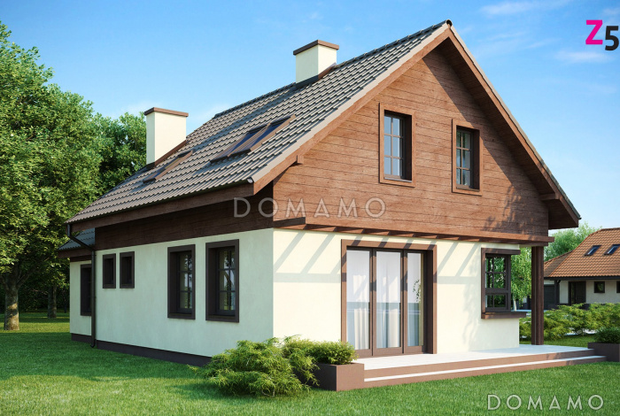 Проект одноэтажного мансардного дома из газобетона с гаражом и тремя спальнями