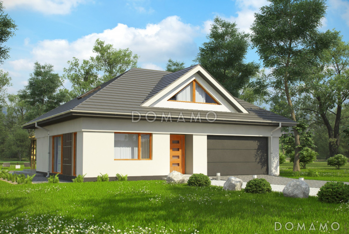 Проект просторного одноэтажного мансардного дома из кирпича с кабинетом, спальнями на обоих этаж и гаражом на два автомобиля