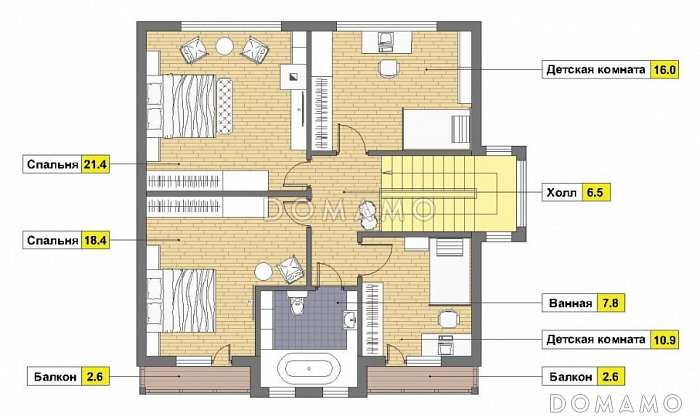 Проект каркасного дома с цокольным этажом и небольшим бассейном / План мансардного этажа