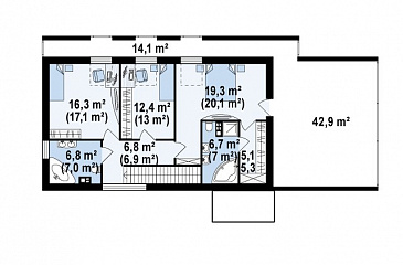 Проект современного двухэтажного дома из газобетона, с тремя спальнями, гаражом и террасой над ним / План 2 этажа