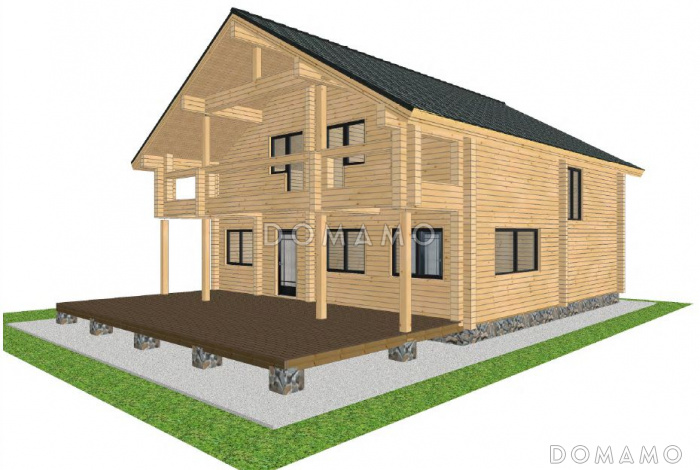 Проект двухэтажного дома из клееного бруса с просторной кухней-столовой