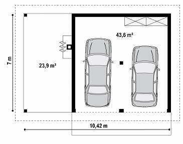 Проект гаража из газобетона для двух авто с отдельными воротами и барбекю на террасе  / План 1 этажа