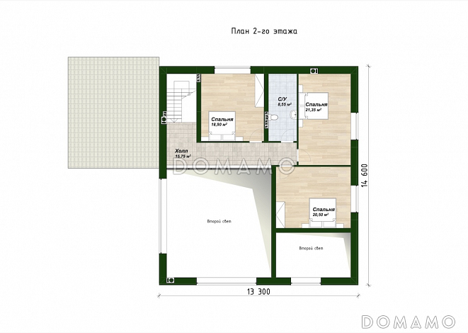 Проект дома с подвалом, сауной, 4 спальнями и вторым светом / План мансардного этажа