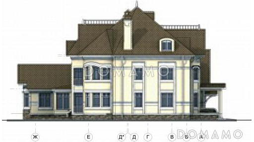 Проект солидного коттеджа с гаражом, сауной и тренажёрным залом / Фасад 4
