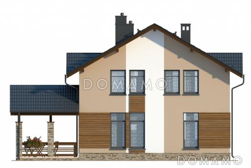 Проект компактного загородного дома с крытой террасой и большой лоджией / Фасад 2